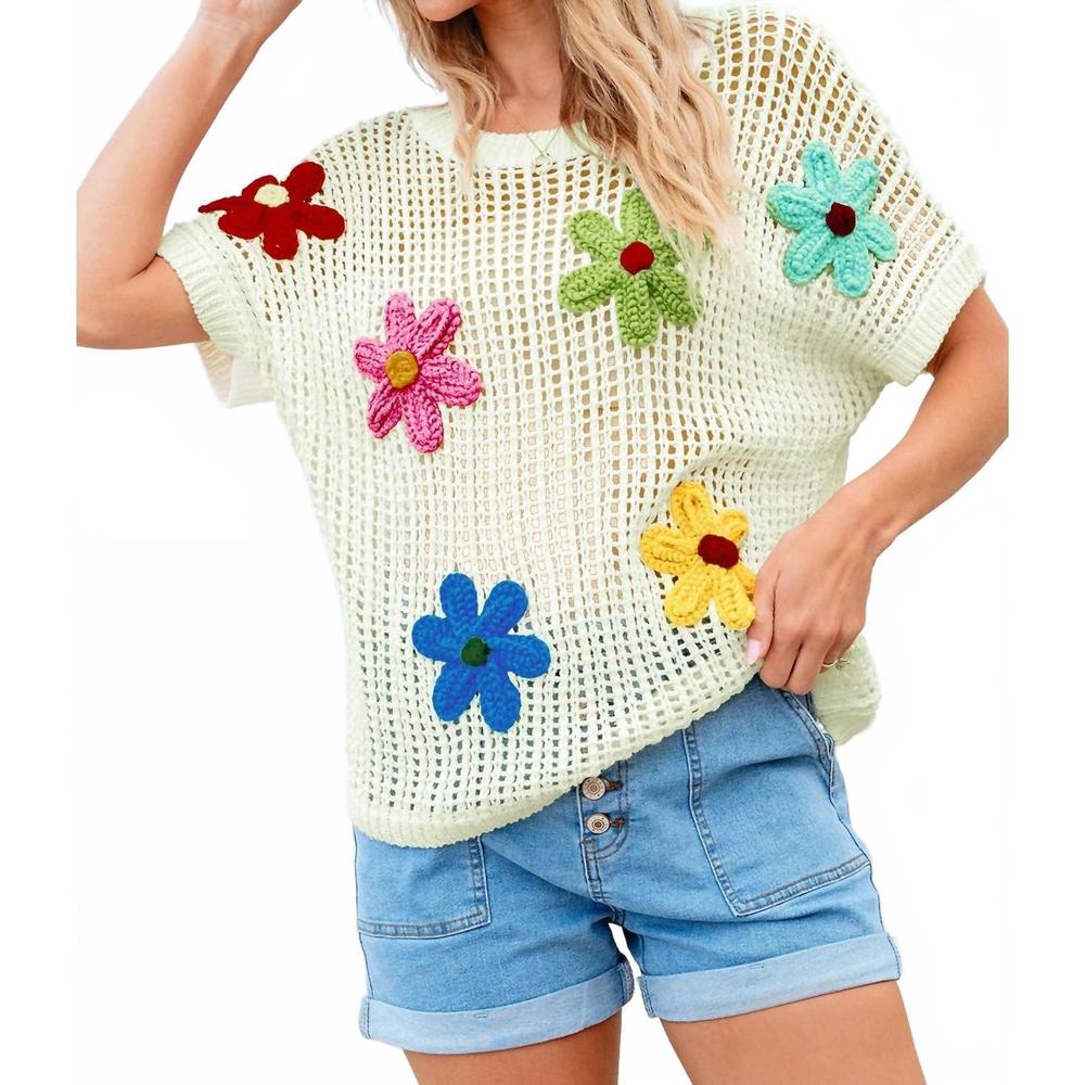 NEW LOVESOFT crochet flower hollow-out sweater tee in white